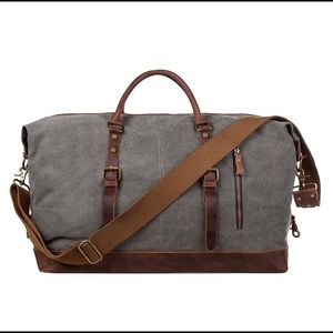 NWT canvas and leather-trimmed weekender